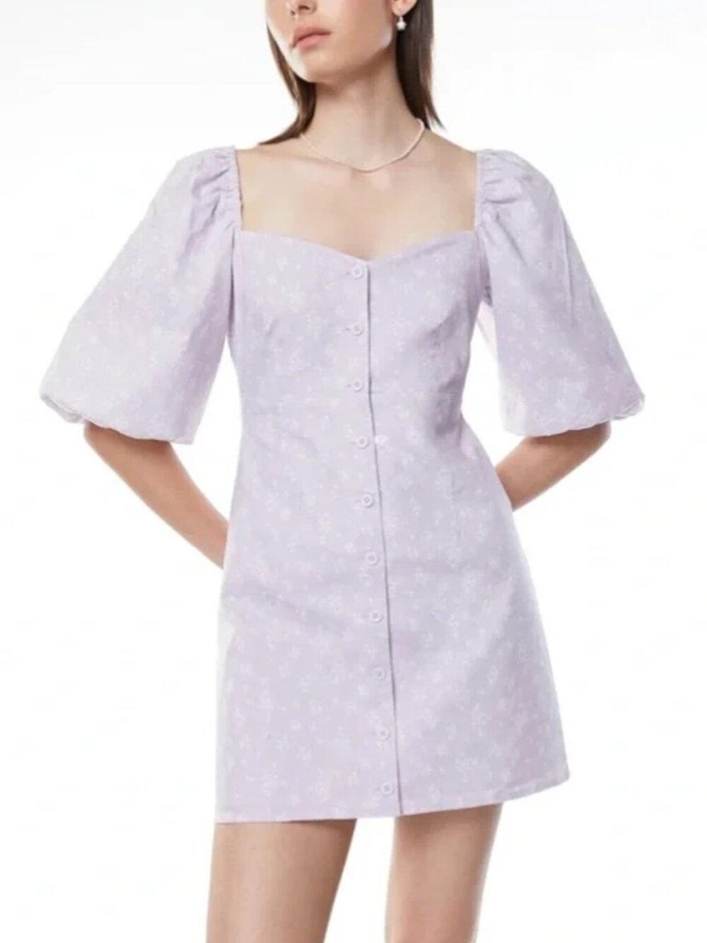 Oak + Fort Floral Puff Sleeve Mini Dress Lavender – S
